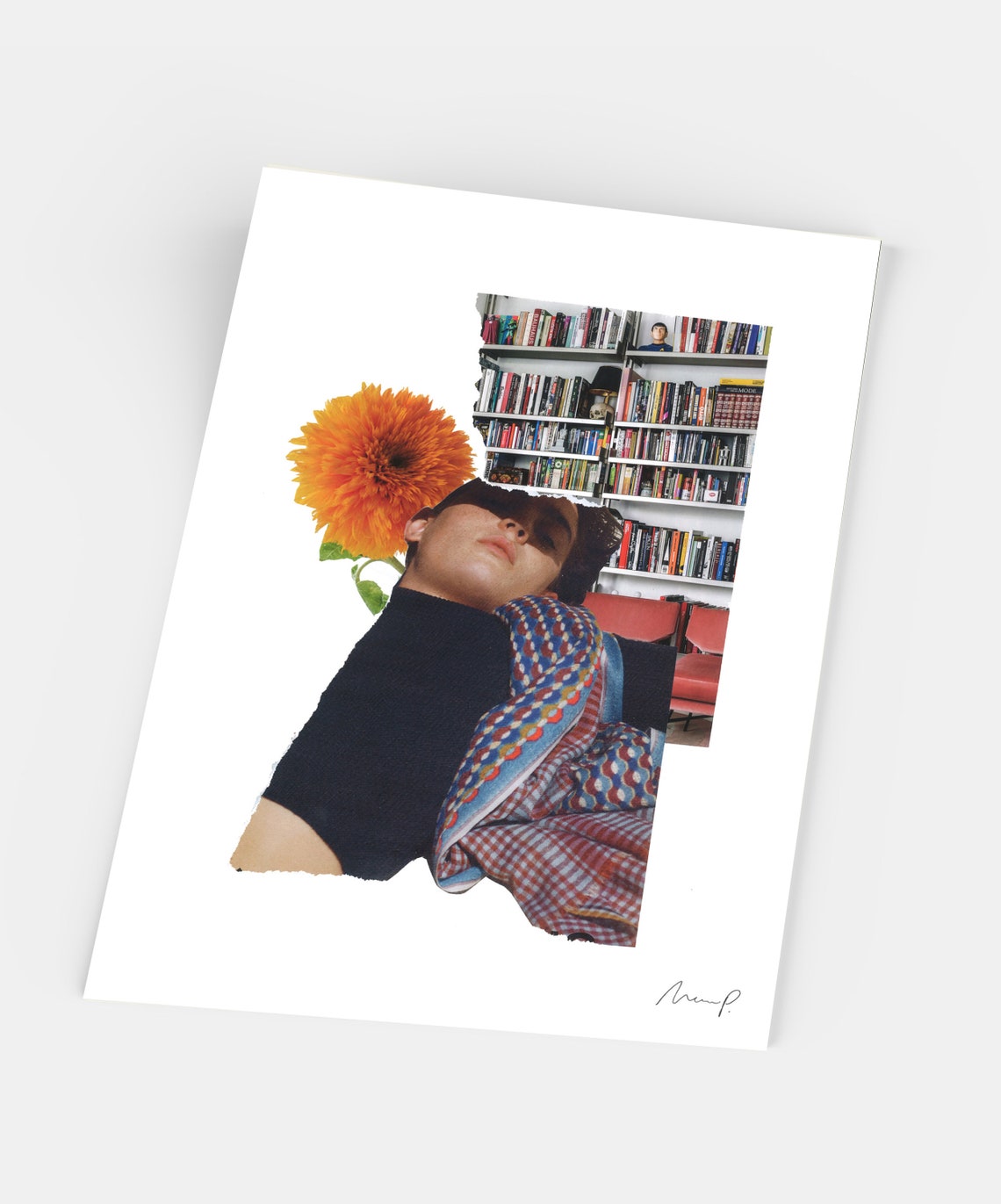 Dreamy Collage Woman Library Marigold Flower Fine Art Poster - Image 5