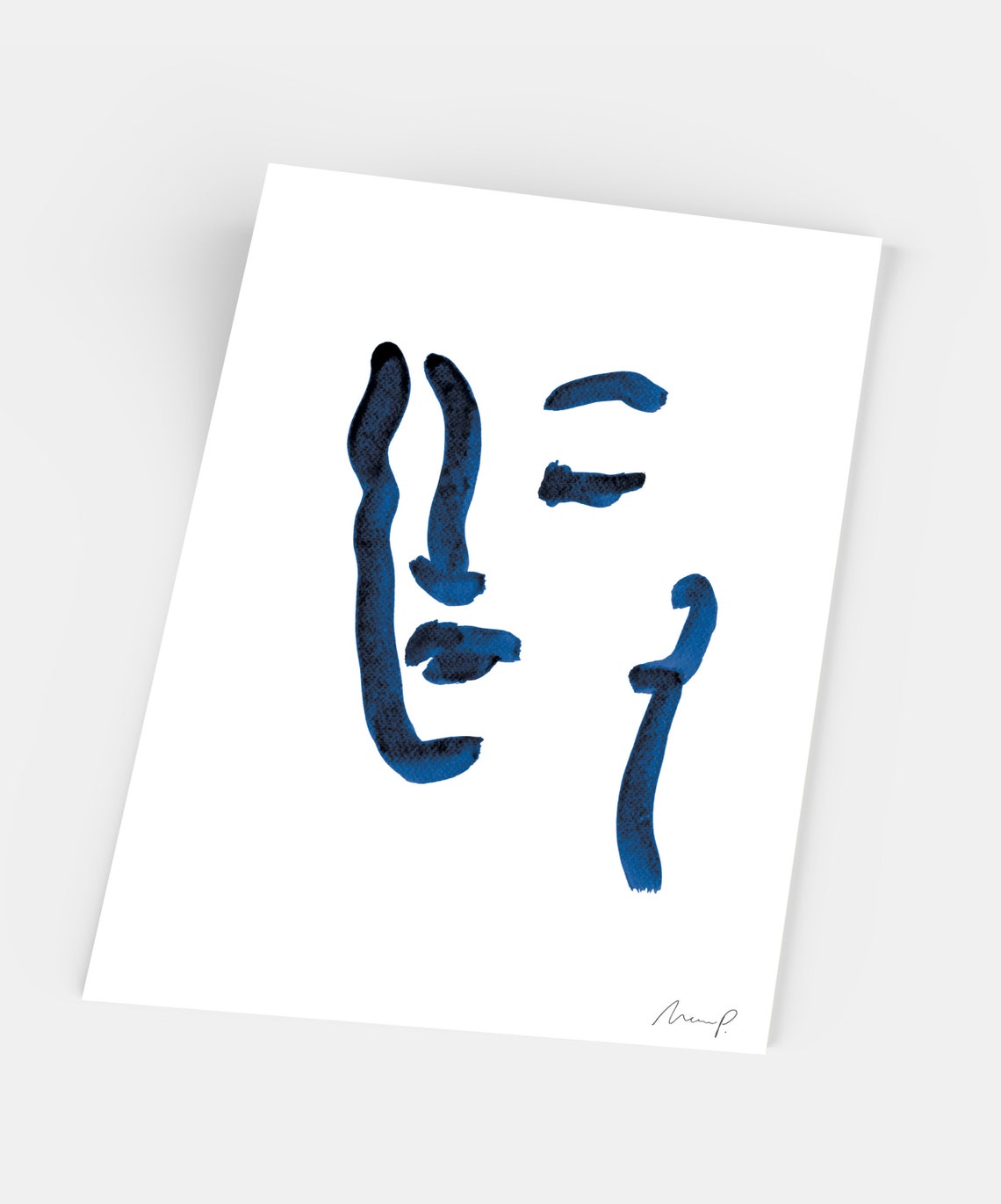 Blue Brushstroke Face One Abstract Expressive Portrait Poster - Image 5