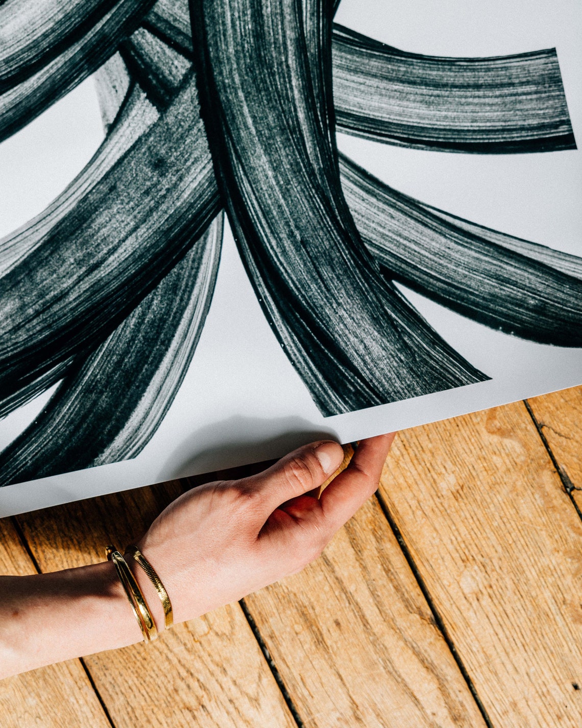 Interwoven Black Brushstroke Strands Organic Abstract Art Poster - Image 4