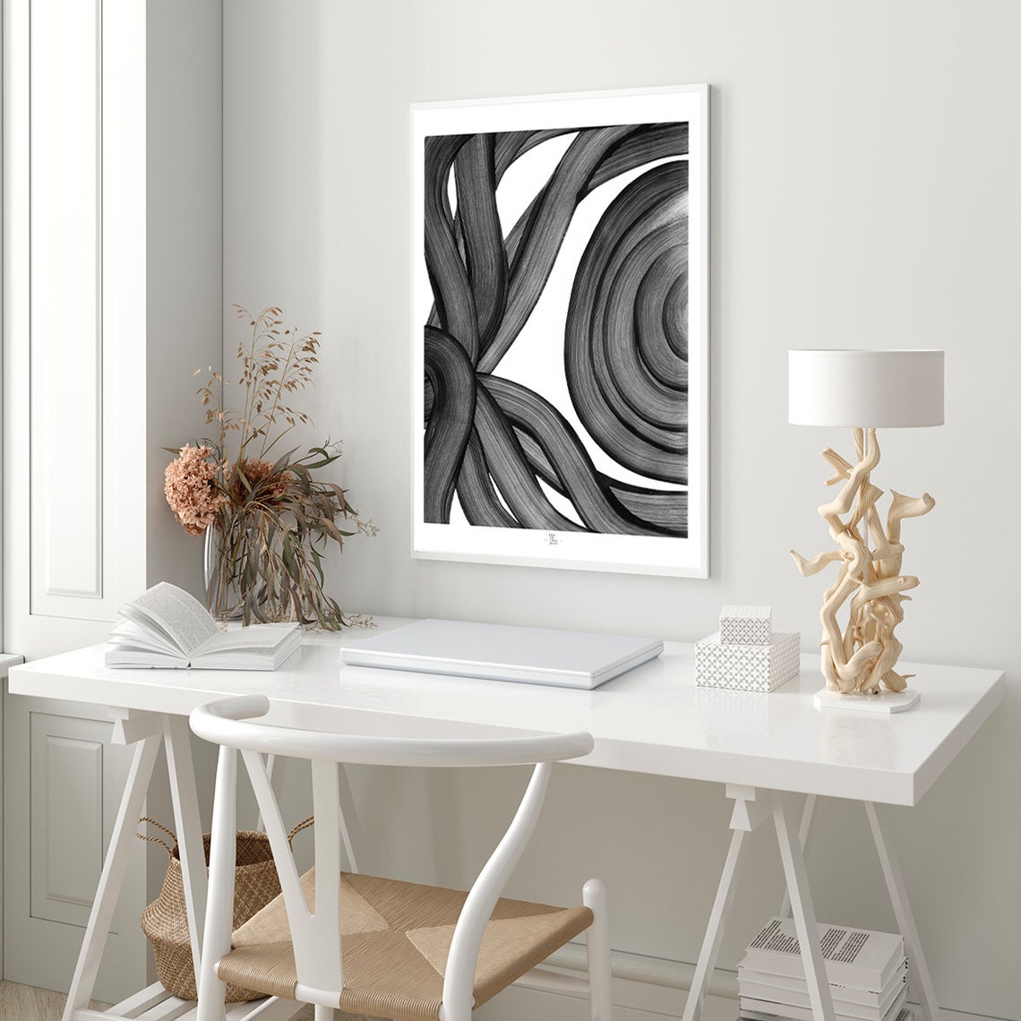 Black Brushstroke Waves With Concentric Circle Abstract Art Poster - Image 4