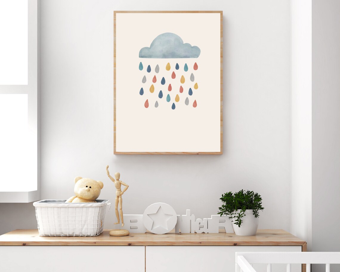 Cloud Nursery Decor Boho Baby Room Gender Neutral Print Rain Wall Art Playroom Decor Kids Room Poster Colorful Toddler Art - Image 4
