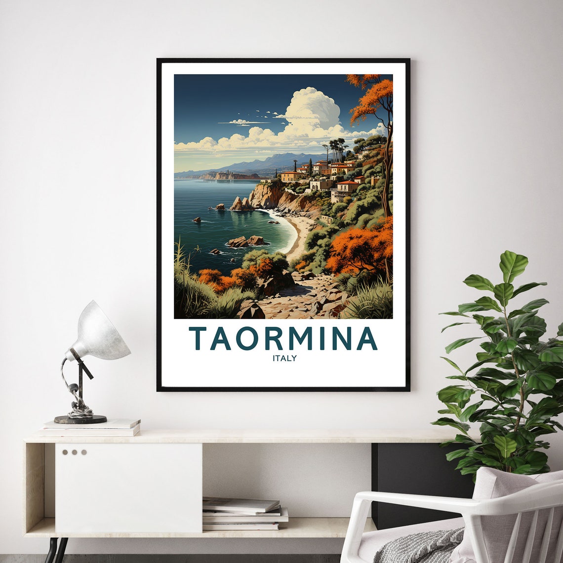 Taormina Italy Cliffside Coastal Town Sea View Travel Poster - Image 2