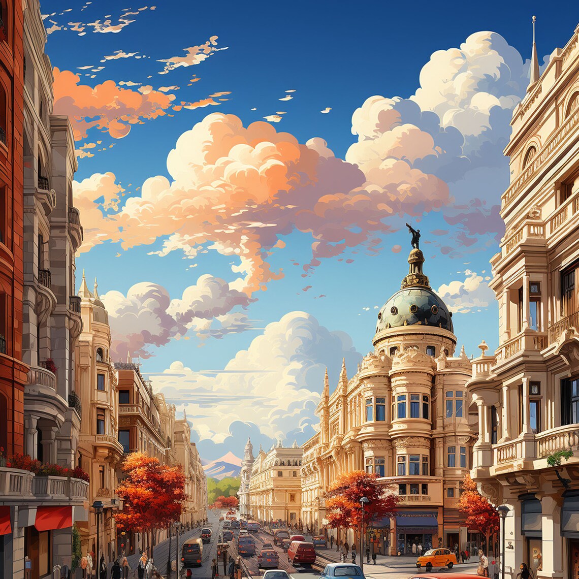 Madrid Spain Gran Via Street Cityscape Travel Vintage Poster - Image 4