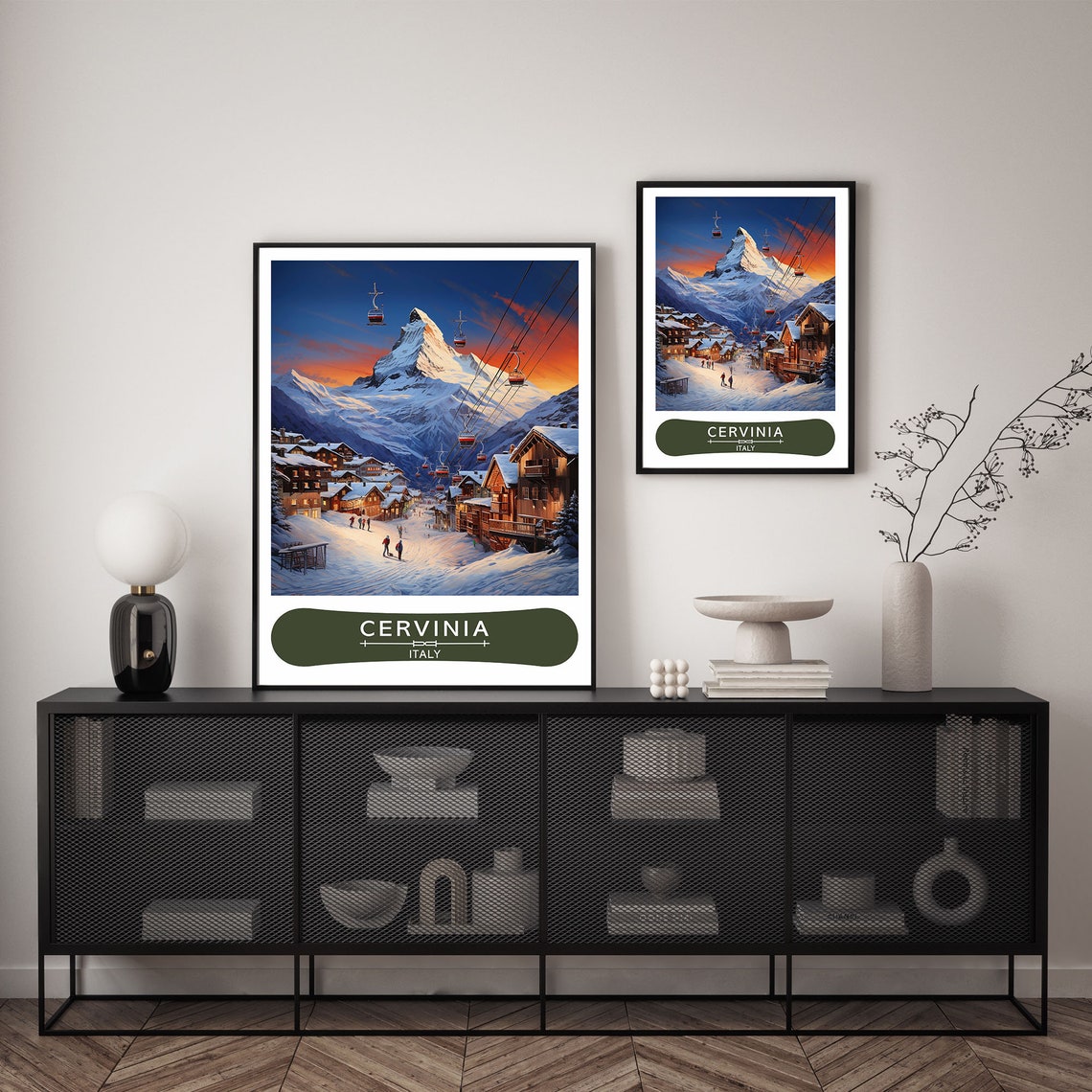 Cervinia Italy Ski Resort Alps Mountain Gondolas Travel Poster - Image 2
