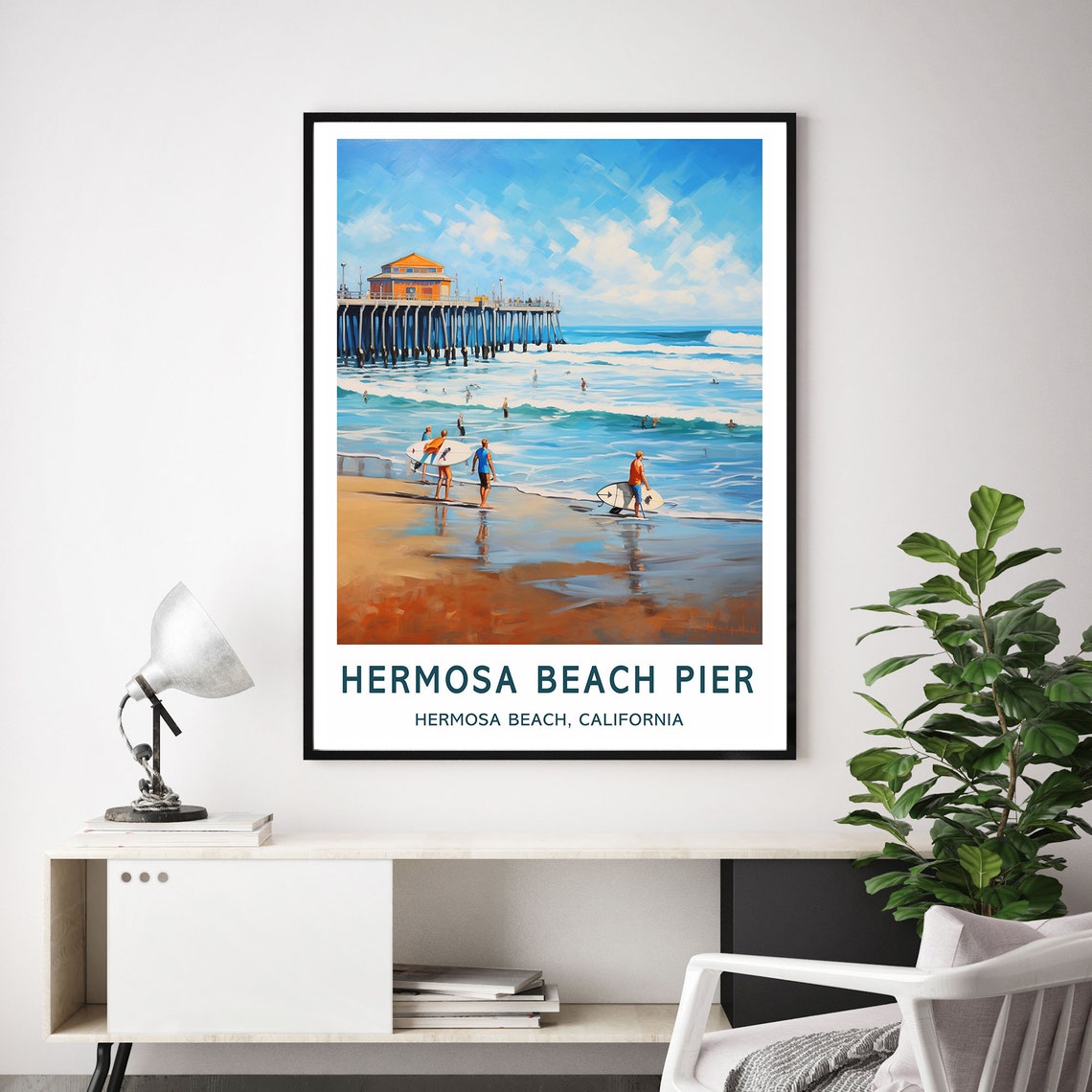 Hermosa Beach Pier California Surf Ocean Beach Travel Poster - Image 2