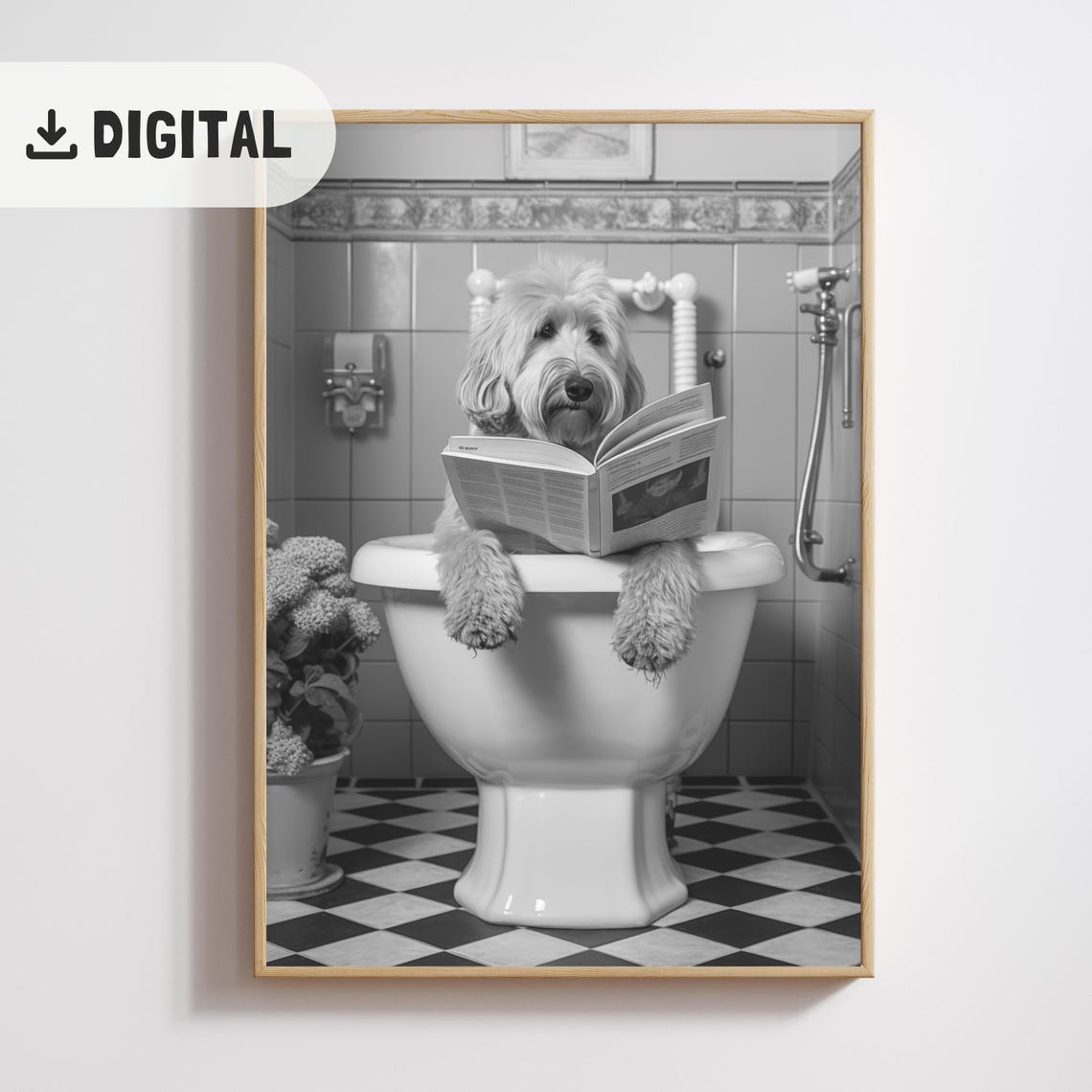 Trendy Goldendoodle Bathtub Print Dog Bathroom Wall Art Funny Dogful Toilet Pink Bathtube Wall Decor Goldendoodle Painting Humor Poster Wc