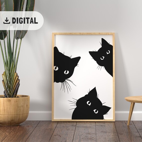 Cute Black Cats Print Cats Staring Poster Funny Catful Kitchen Art Aesthetic Bathroom Decor Quirky Wall Art Cat Lover Gift Bedroom Art