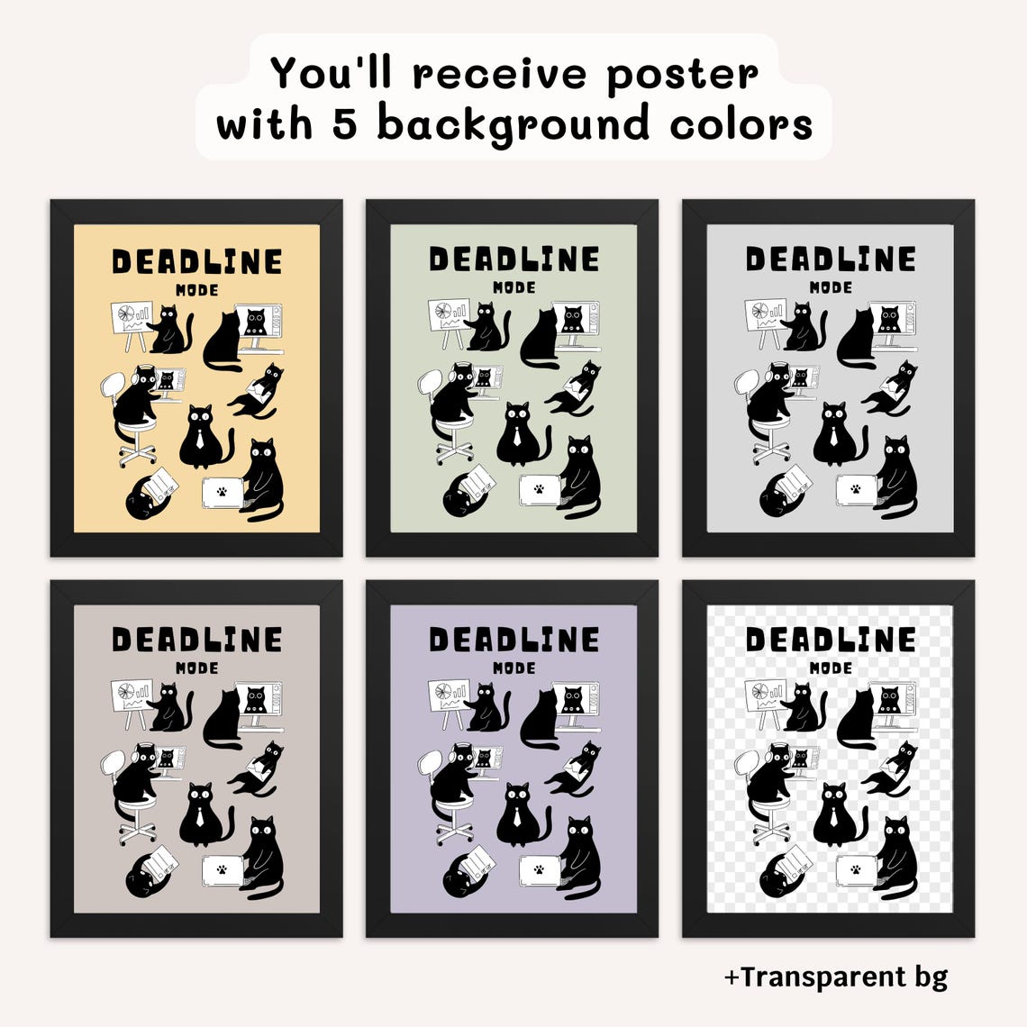 Deadline Mode Funny Office Cats Black Cat Coworker Desk Humor Wall Art - Image 2