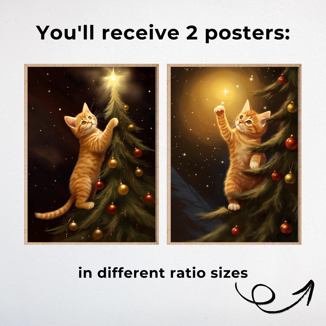 Orange Kitten Touching Star Christmas Tree Poster Pair Gift Set - Image 2