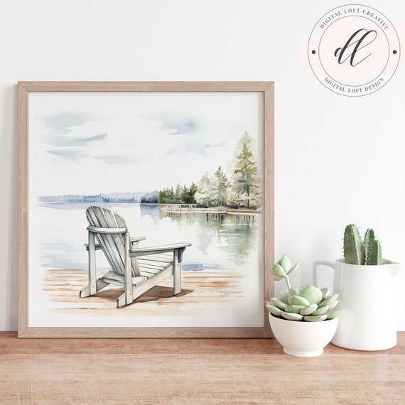 Muskoka Chair Dock Scene Lake View With Adirondack Chair Rustic Cabin Decor Peaceful Landscape Wall Art Jpg