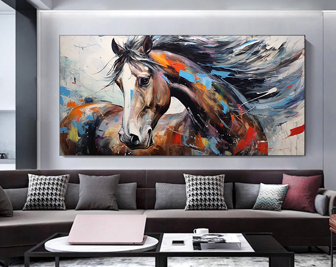 Horse Head Abstract Painting Flowing Mane Bold Colors Poster