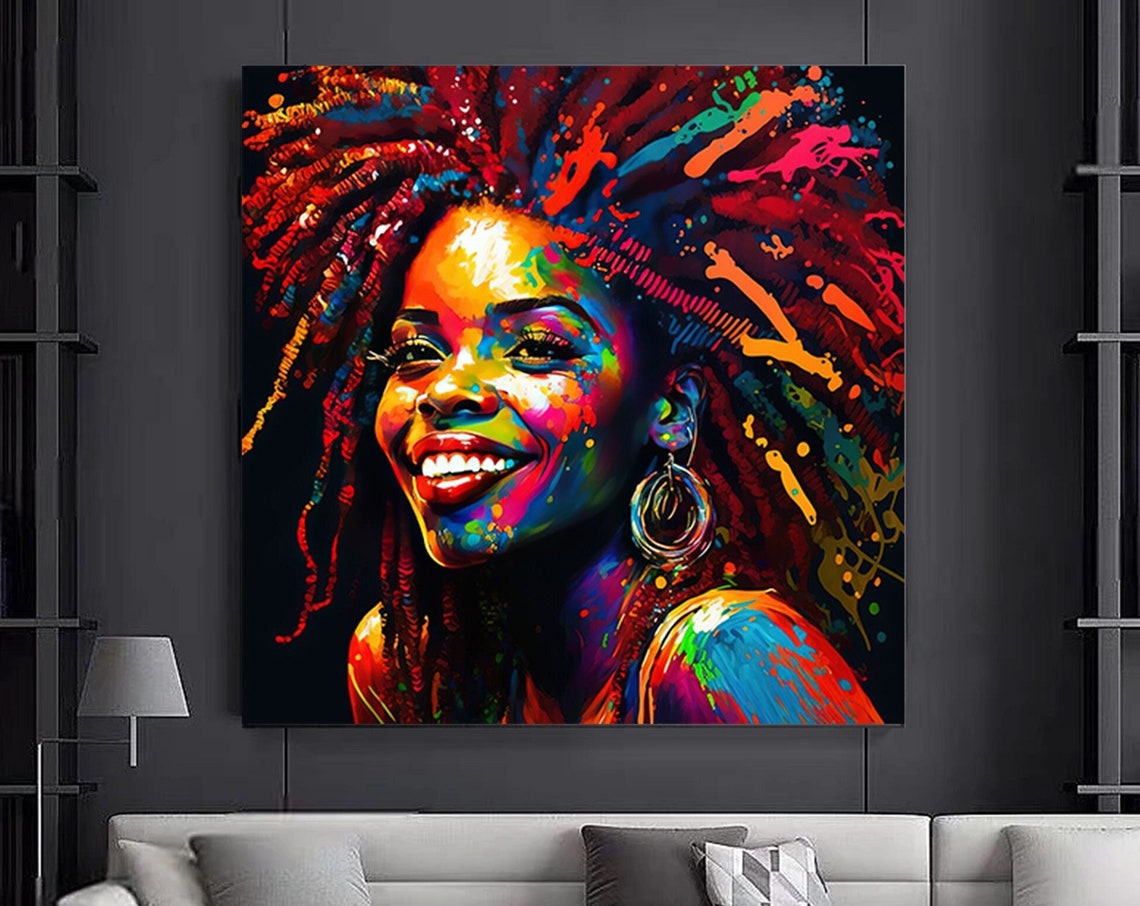 Joyful Woman Neon Color Splash Portrait Modern Pop Art Poster