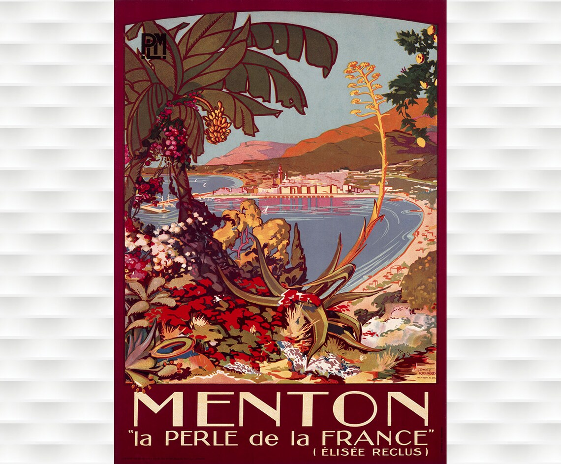 Menton La Perle de la France French Riviera Vintage Travel Poster