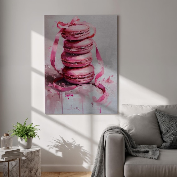 Pink Macaron Stack Watercolor Sweet French Pastry Dessert Art Poster