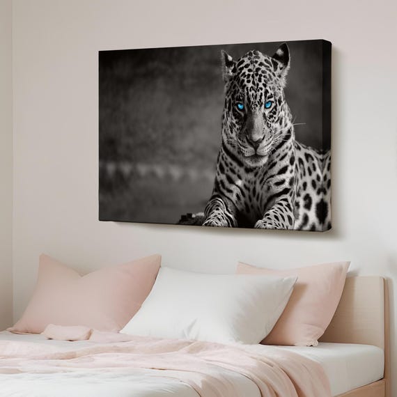 Blueeyed Leopard Decorative Canvas Painting Animal Wall Decor Framed Art Large Modern