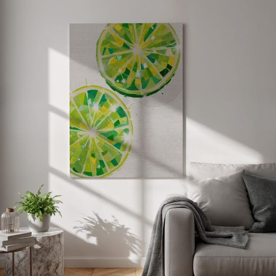 Lime Slice Canvas Wall Art Refreshing Citrus Fruit Print Funky Green Kitchen Decor Framed Abstract Artwork For Bar Area And Dining Room