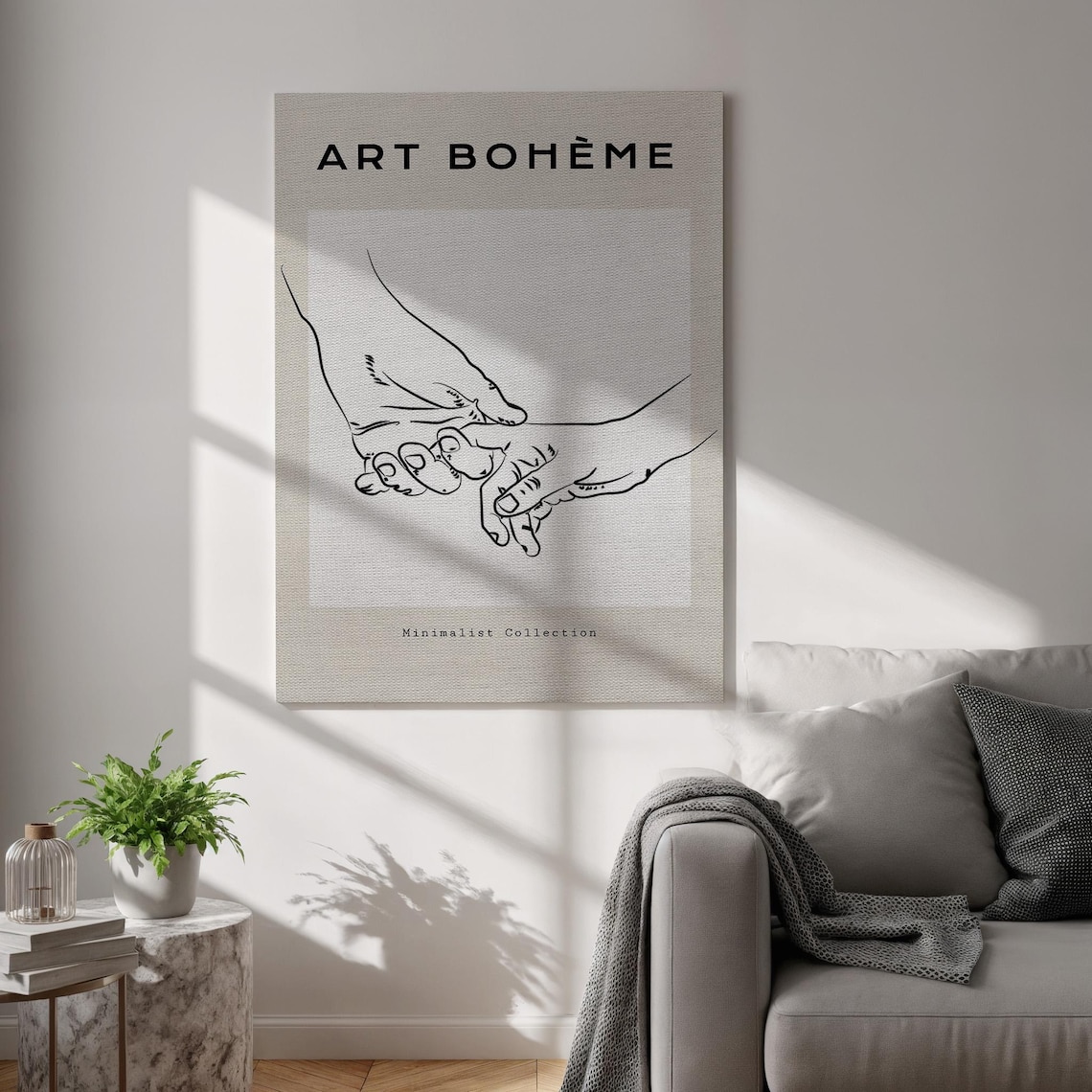 Boheme Minimalist Line Art Holding Hands Love Romantic Couple Poster