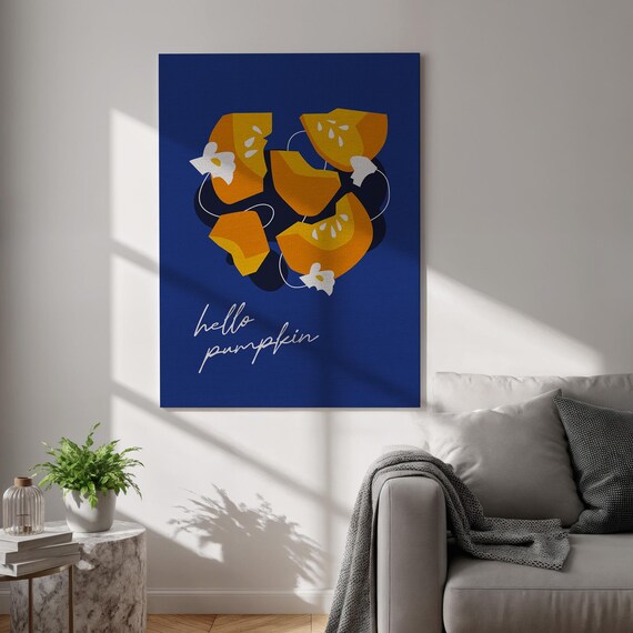 Hello Pumpkin Canvas Wall Art Modern Fall Kitchen Print Cute Orange Gourd Poster Seasonal Minimalist Decor For Home And Apartment