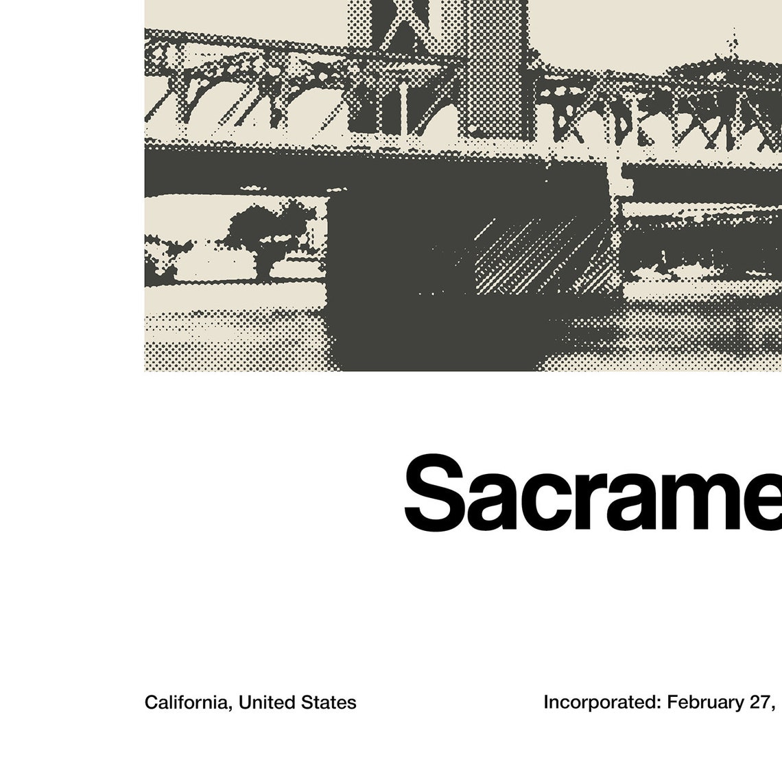 Sacramento Tower Bridge Minimalist City Poster Print - Image 3