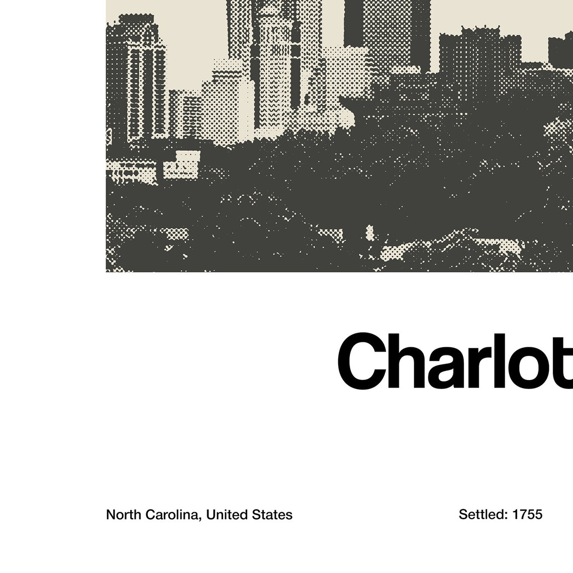 Charlotte NC Minimalist Skyline, North Carolina Poster - Image 3
