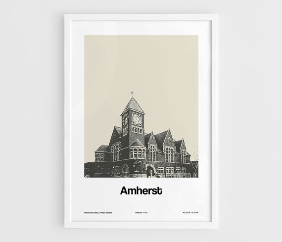 Custom Amherst Massachusetts Skyline, Minimalist Poster