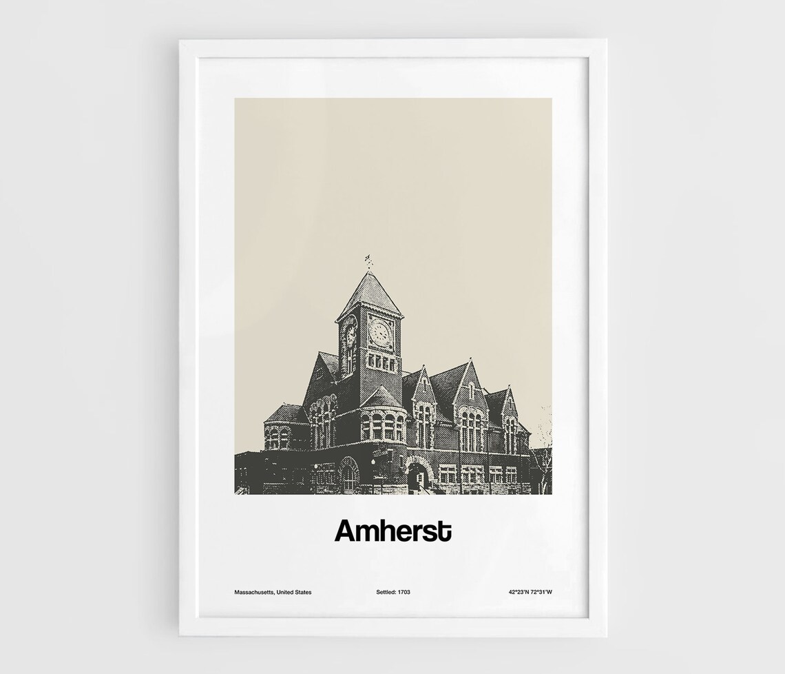 Custom Amherst Massachusetts Skyline, Minimalist Poster
