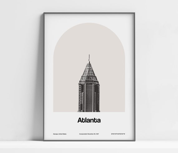 Atlanta Georgia Minimalist Travel Poster, Downtown Skyline