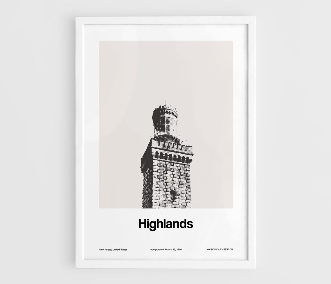 Highlands New Jersey Poster, Minimalist Skyline Art Print