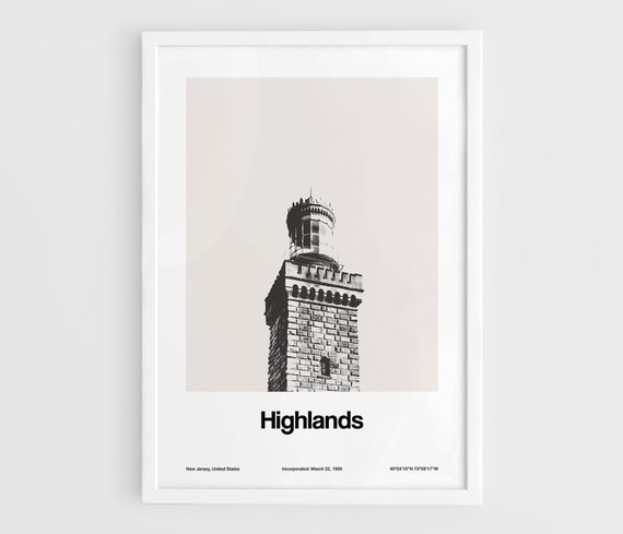Highlands New Jersey Poster, Minimalist Skyline Art Print