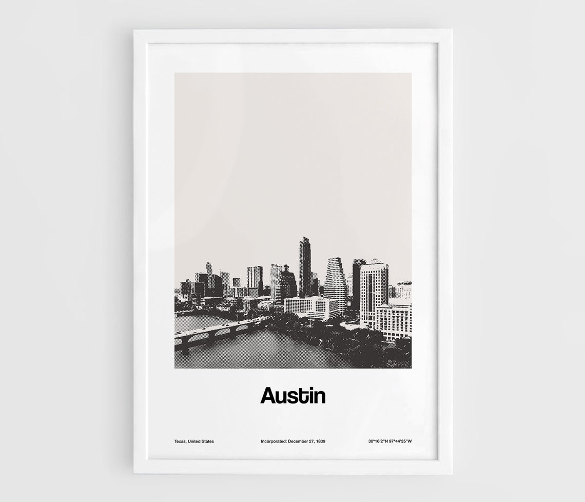Austin Skyline Minimalist Art Print, Texas City