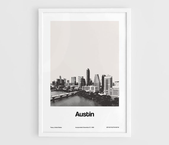 Austin Skyline Minimalist Art Print, Texas City