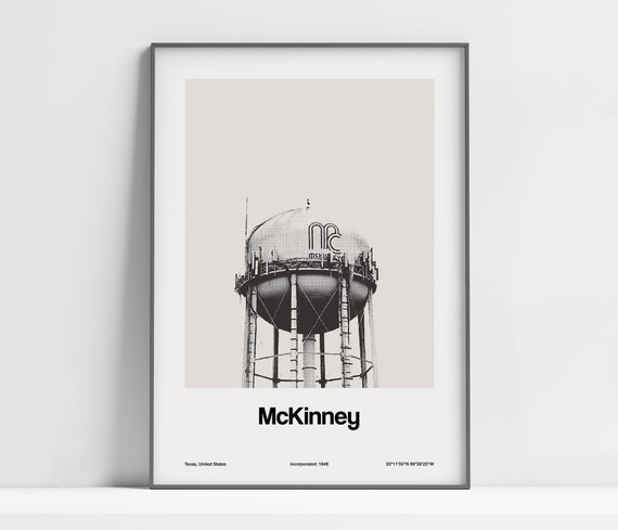 McKinney TX Minimalist Art Print, Downtown Water Tower