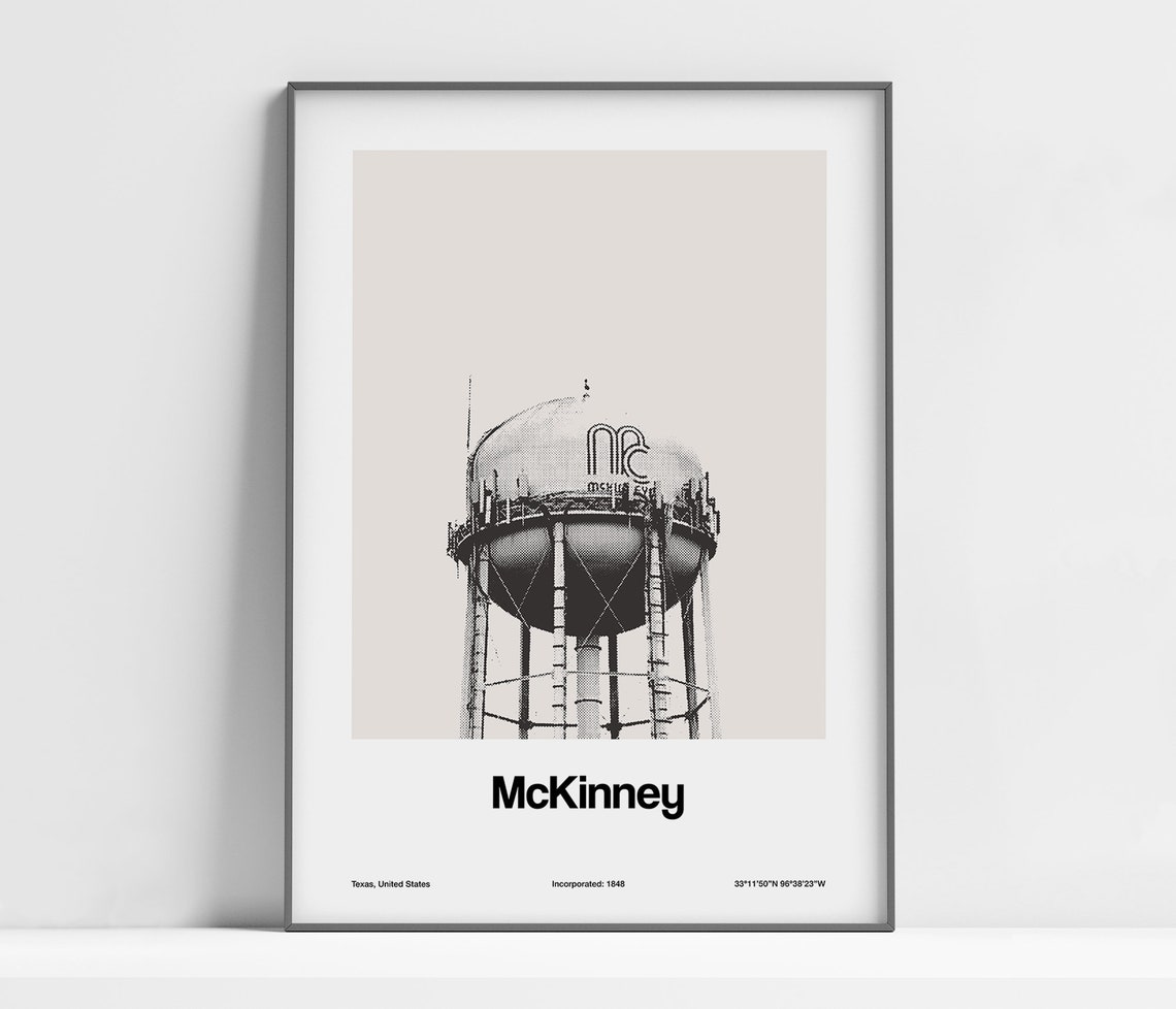 McKinney TX Minimalist Art Print, Downtown Water Tower