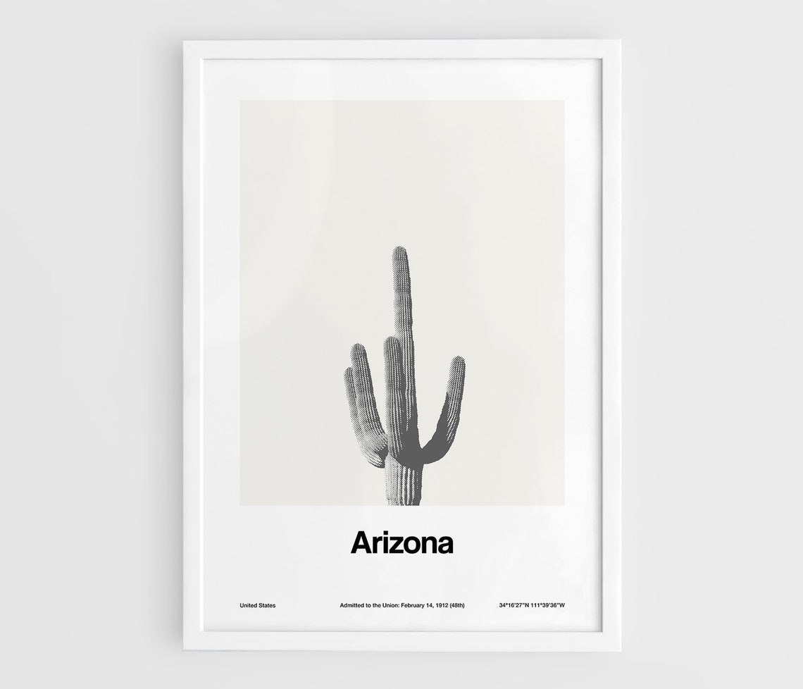 Arizona Saguaro Cactus Minimalist Black and White Art Print