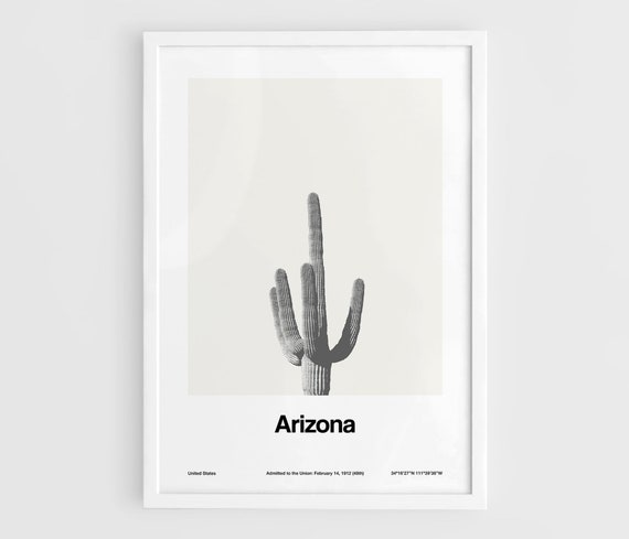 Arizona Saguaro Cactus Minimalist Black and White Art Print