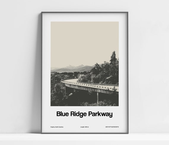Blue Ridge Parkway Print Blue Ridge Parkway Poster Blue Ridge Mountains Virginia North Carolina Wall Art Minimalist Custom Mountain Print