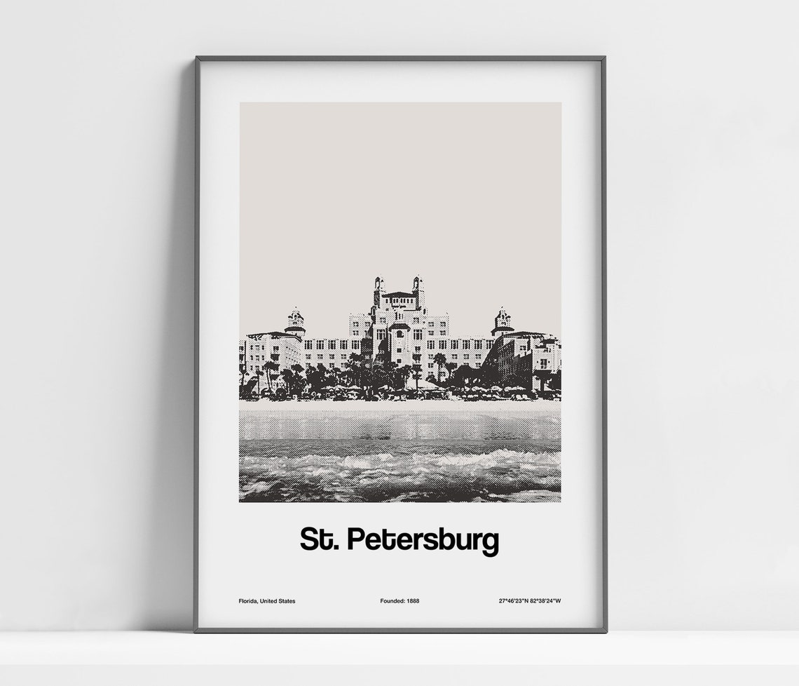 St Petersburg Fl Poster St Petersburg Florida Print St Petersburg Pink Hotel Harbor Beach Miami Wall Art Minimalist Custom City Print