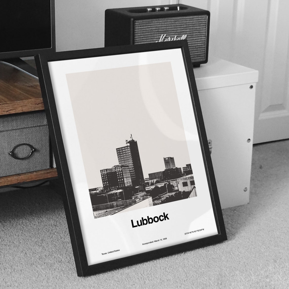 Lubbock Texas Downtown Cityscape Poster Print - Image 2