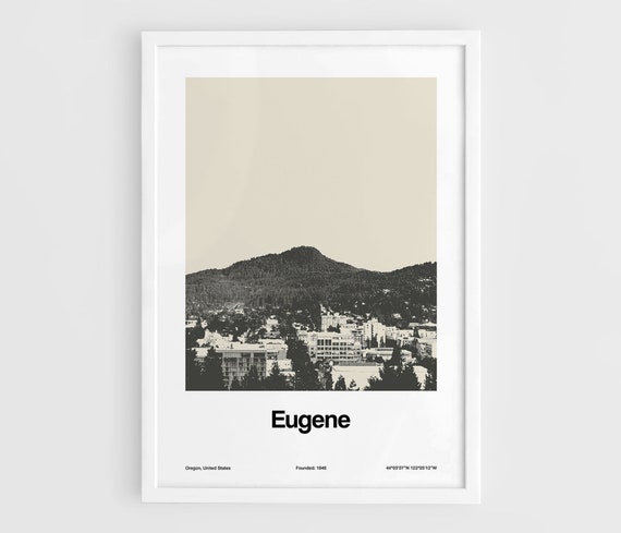 Eugene Oregon Minimalist Travel Poster, City Skyline