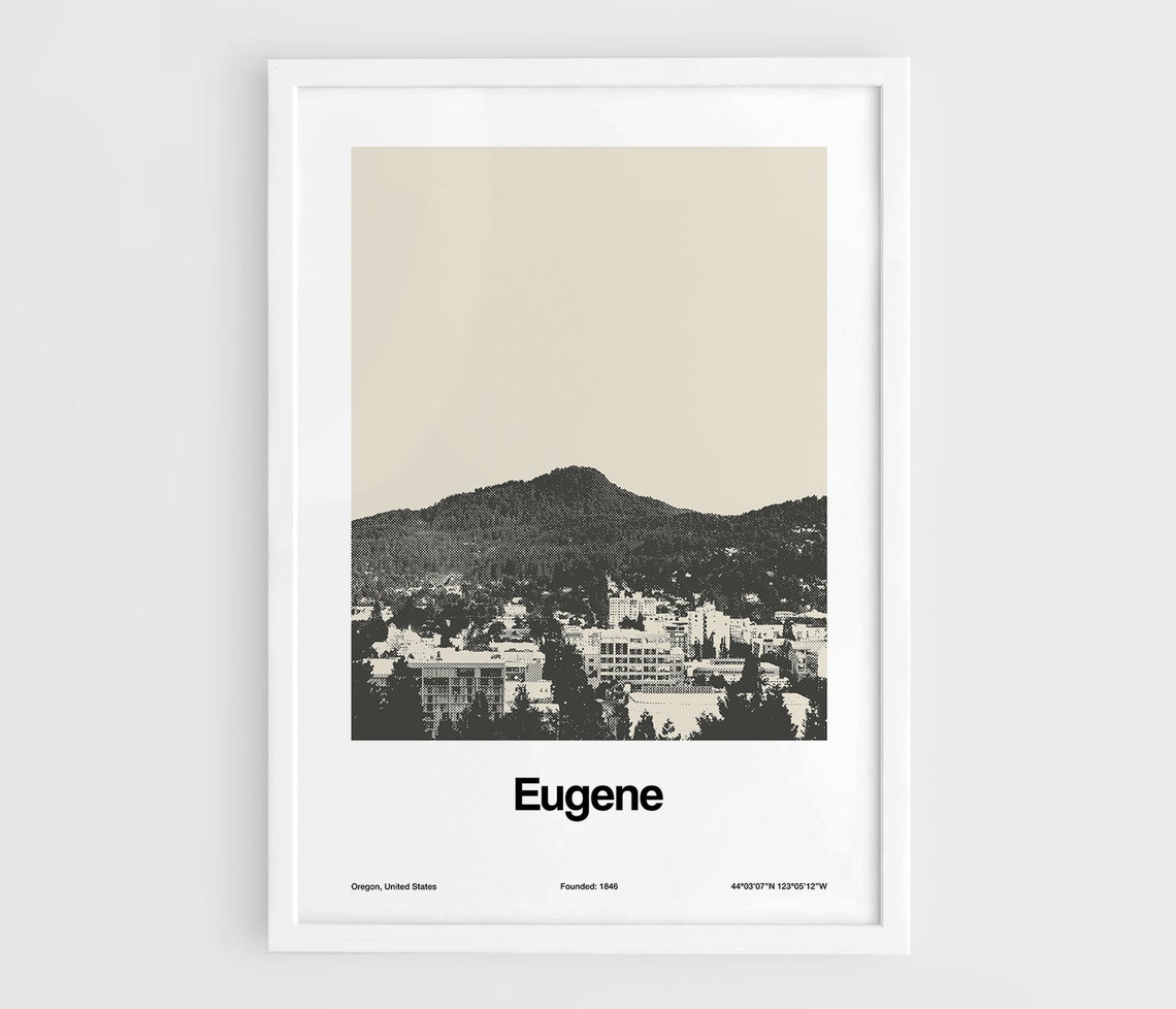 Eugene Oregon Minimalist Travel Poster, City Skyline