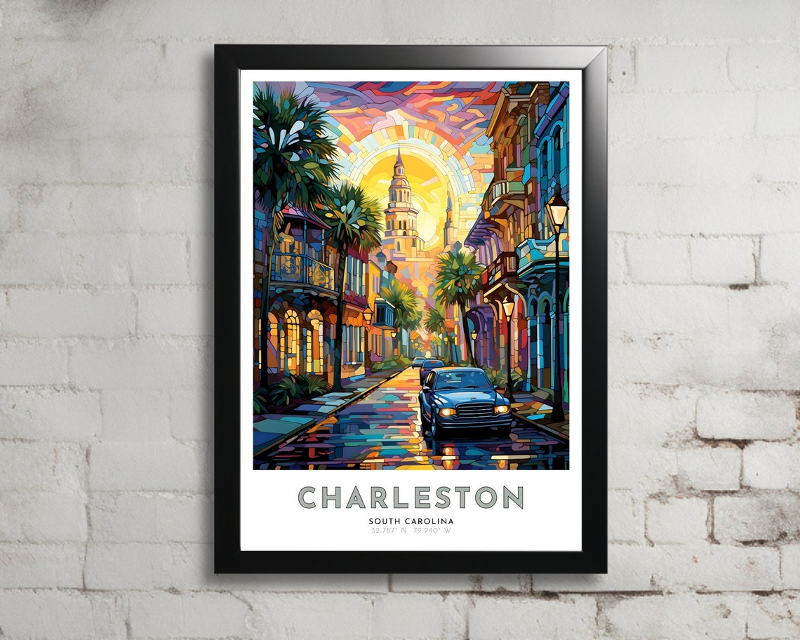 Charleston Travel Poster Of South Carolina Art Nouveau Gift For Lovers Of Charleston South Carolina Wall Art Decor Of Sc