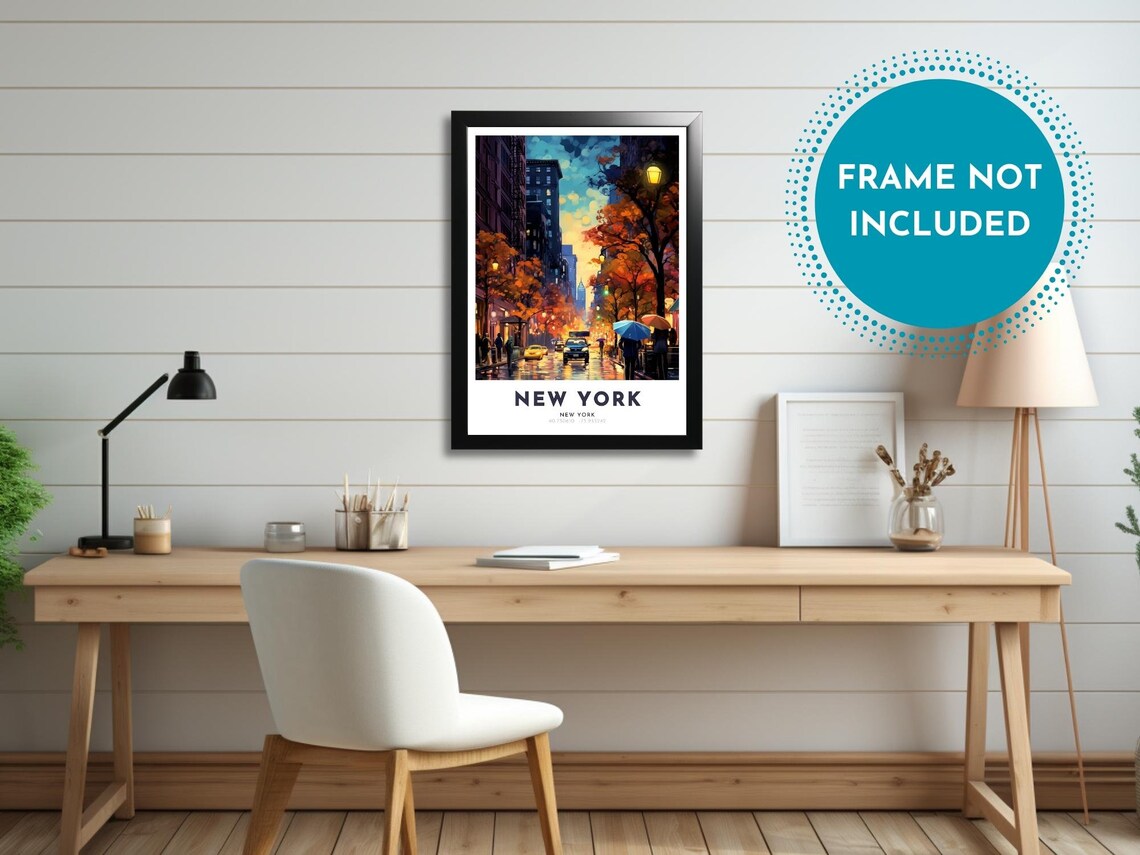 Manhattan New York City Rainy Autumn Street Scene Art Poster - Image 2