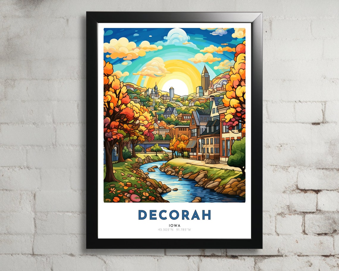 Decorah Travel Poster Of Iowa Art Nouveau Gift For Lovers Of Decorah Iowa Wall Art Decor Print Of Driftless Plains Painting