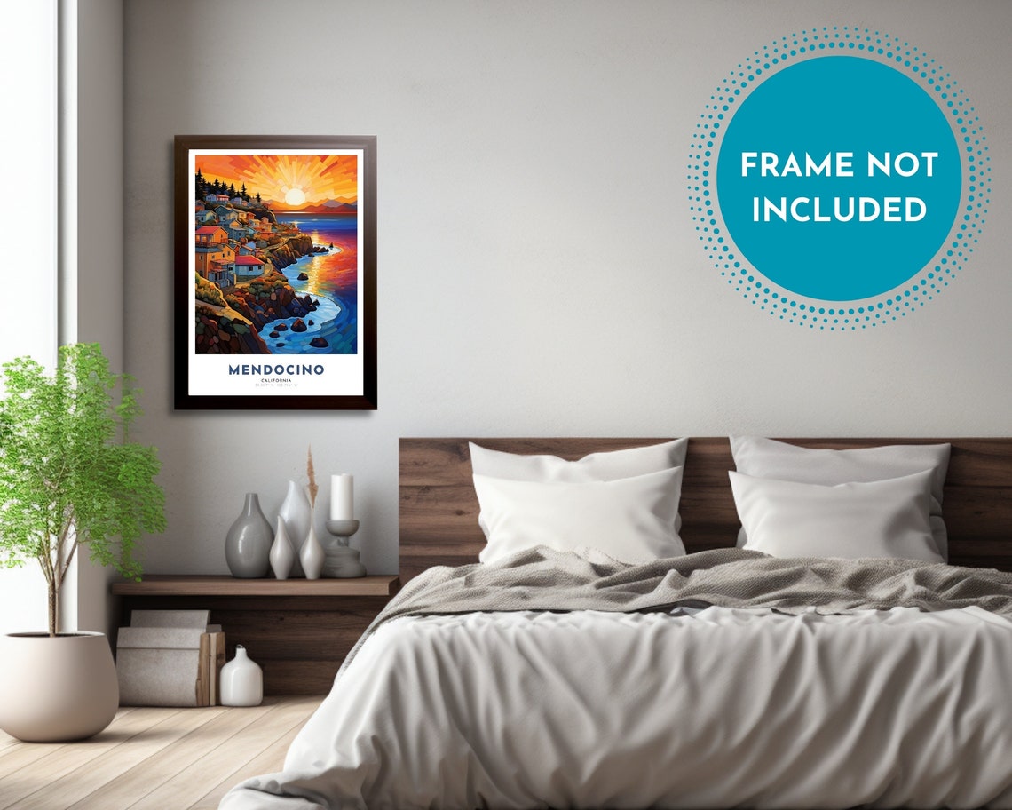 Mendocino California Coastal Cliffs Village Sunset Art Poster - Image 4