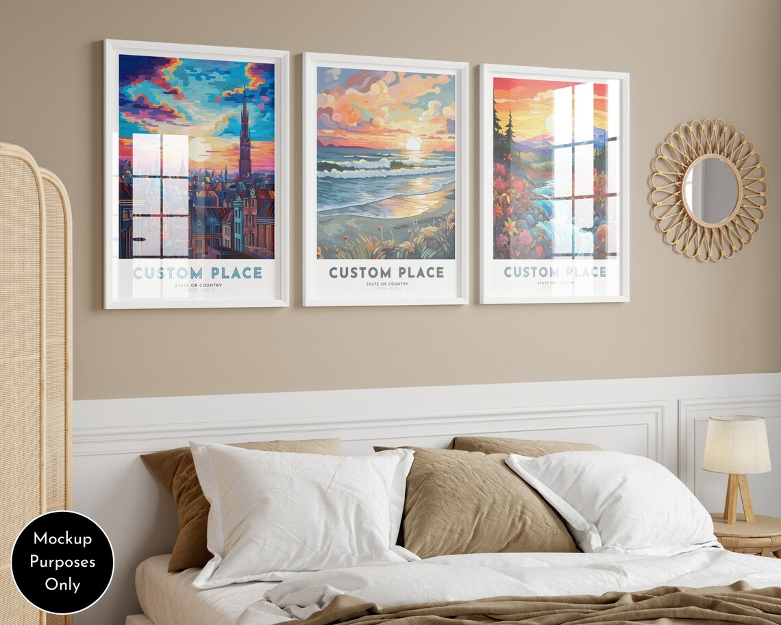 Custom Beach Sunset Ocean Waves Sailboats Personalized Place Name Travel Poster - Image 3