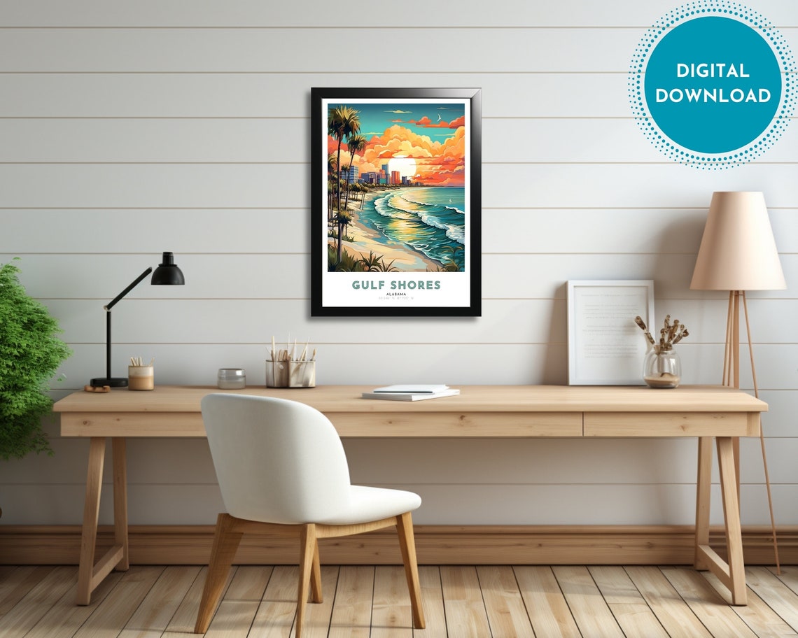 Gulf Shores Travel Poster Of Alabama Art Nouveau Gift For Lovers Of Gulf Shores Alabama Wall Art Decor Of Gulf Shores - Image 3