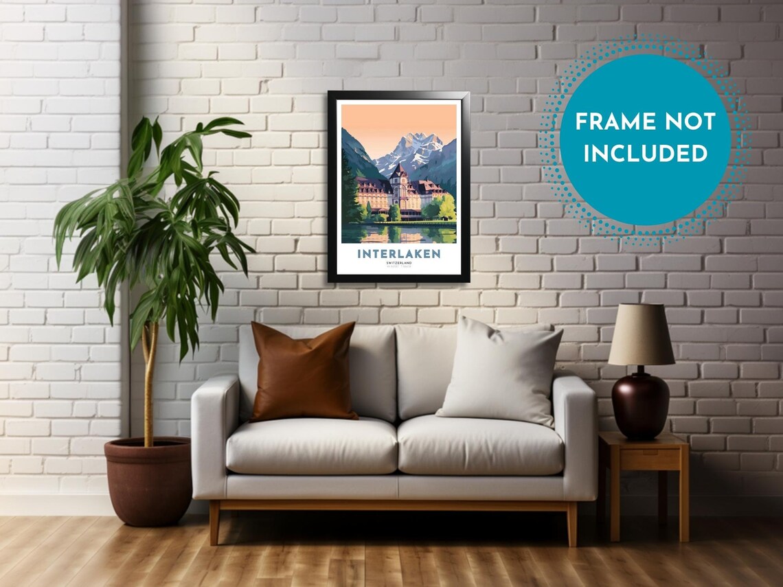 Interlaken Switzerland Alpine Lake Grand Hotel Mountain Poster - Image 4