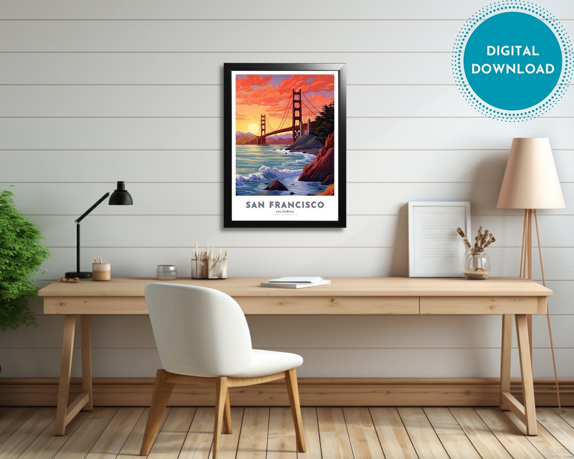 San Francisco Travel Poster Of California Art Nouveau Gift For Lovers Of California Wall Art Decor Of San Fran Painting - Image 2