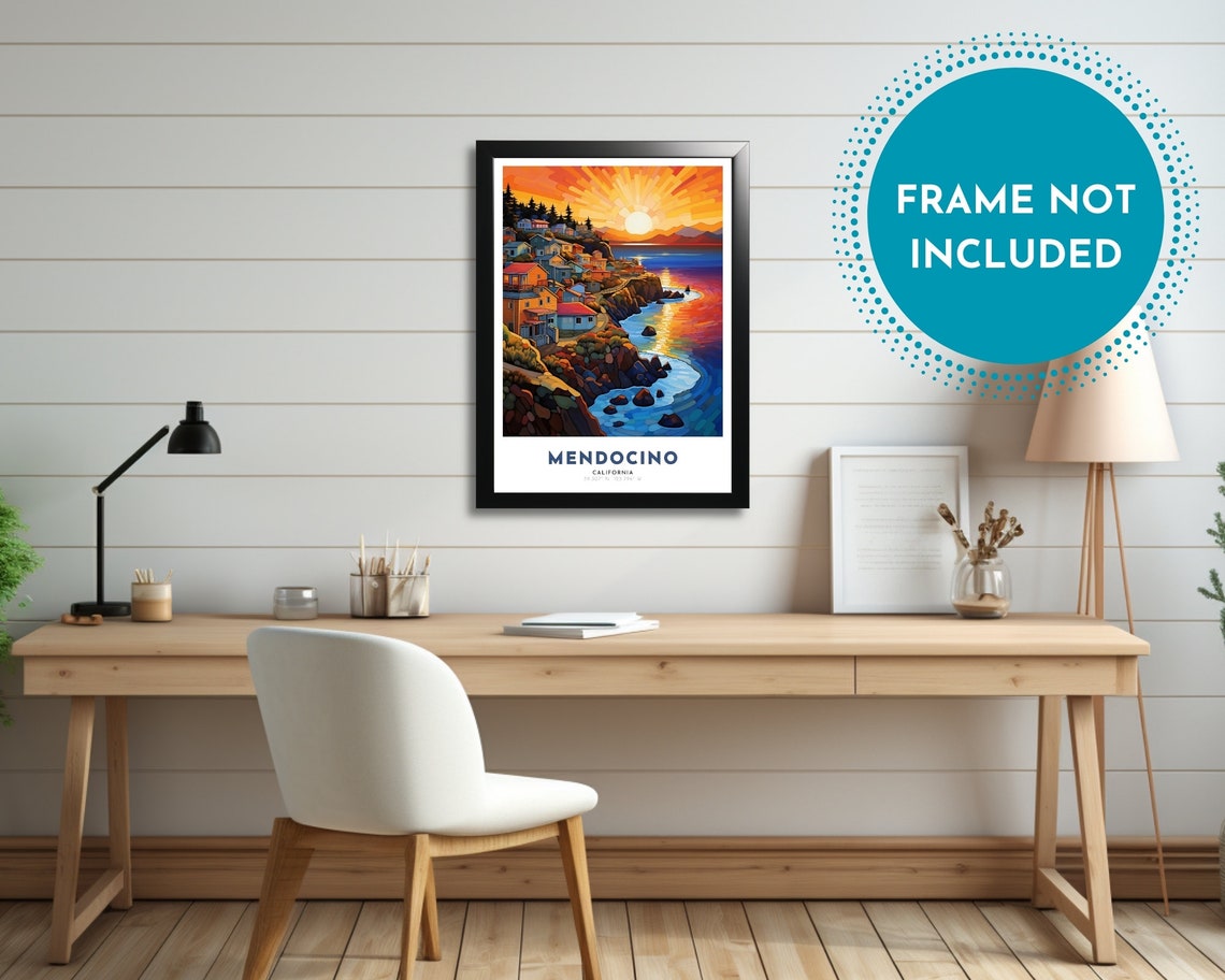 Mendocino California Art Nouveau Travel Poster Mendocino Print Mendocino Wall Art Mendocino Painting Mendocino Gift California Print - Image 2