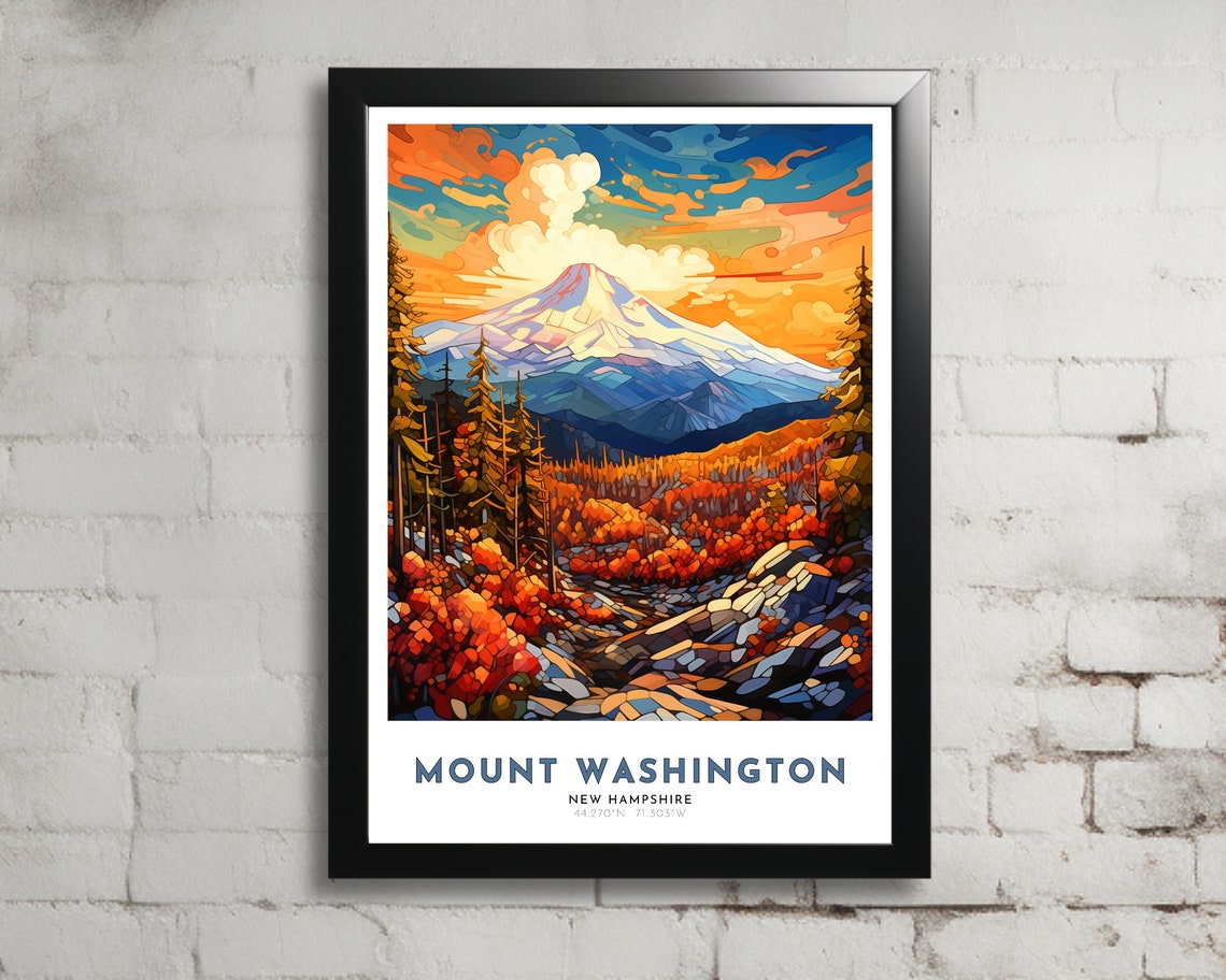 Mount Washington New Hampshire Mosaic Style Autumn Sunset Peak Poster